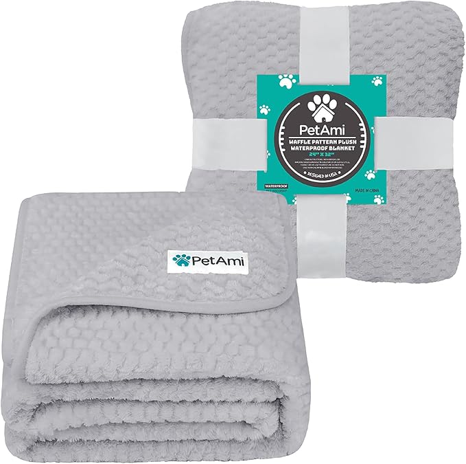 PetAmi Waterproof Dog Blanket, Leakproof Puppy Blanket, 24x32 Light Gray | For Small Medium Pets, Furniture Sofa Couch Cover Protector, Fleece Throw Indoor Cat Kitten, Reversible Washable Soft Plush
