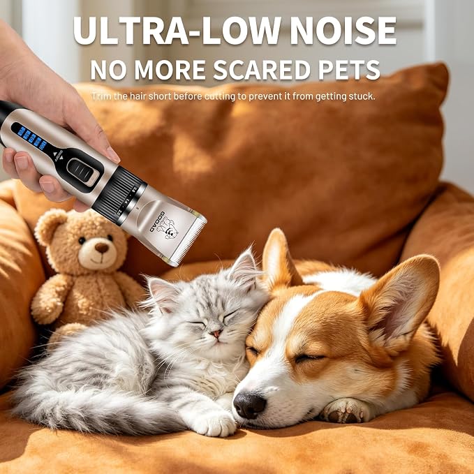 Dog Clippers for Grooming,Dog Grooming Kit for Heavy Thick Hair&Coats | <60dB quiet,Rechargeable Cordless,4H Runtime,4 Guide Combs,2in1 Wide & Narrow Blades,Pet Shaver for Matted Fur