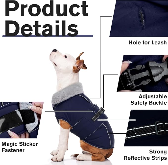 Lelepet Dog Jackets for Large Dogs Waterproof Dog Coat with Adjustable Fit | Reflective Fleece Vest with Adjustable Buckle Hook & Loop Windproof Cold Weather Coats for Small Medium Large Dogs, Pitbull