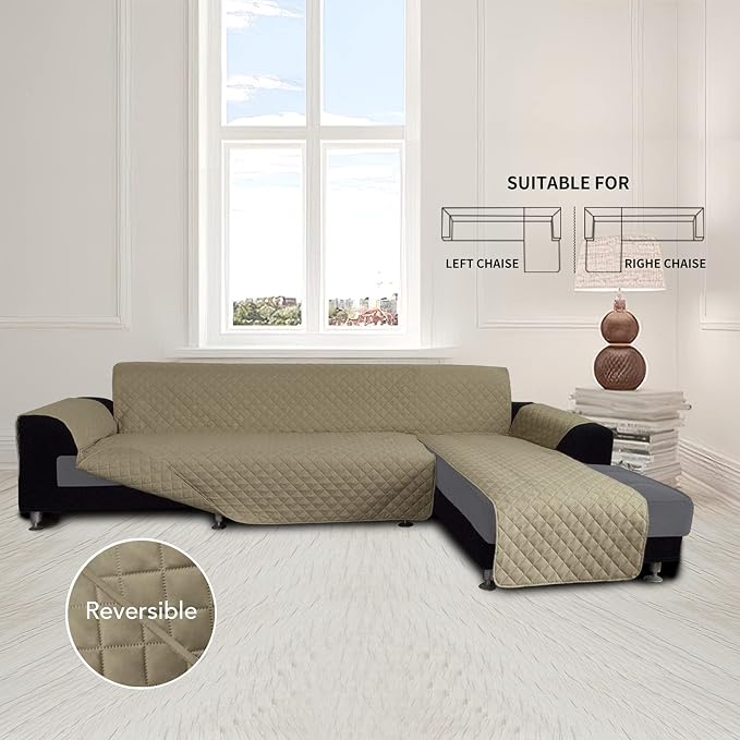 Easy-Going Reversible L-Shape Sectional Couch Cover, Small, Beige/Beige | Soft Sofa Slipcover For Dogs, Fits Left/Right Chaise Lounge Protector, Water Resistant Mat For Living Room
