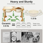 Ceramic Dog Bowls with Non-Skid Stand, Elevated Feeding Bowl for Medium Large Dogs,Raised Food and Water Dish Set, Dog Pet Feeder (11'' Tall-56OZ-Cream White)