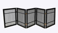 Urnporium Pet Dog Gate Freestanding, Strong Durable Folding Wooden Fence, Portable Acacia Hardwood Safety Barrier for Indoor & Outdoor Use (Black Pet Gate, 5 Panel 24" Tall)