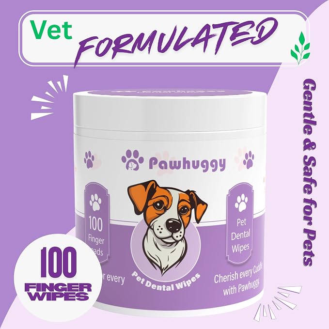 100 Finger Wipes - Pet Dental Wipes for Dogs & Cats - Dog Teeth Cleaning Powder & Toothpaste Alternative - Dog & Cat Teeth Cleaning Wipes - Freshen Breath & Reduce Plaque | Pet toothbrush alternative; textured finger wipes for teeth and gums; green tea...