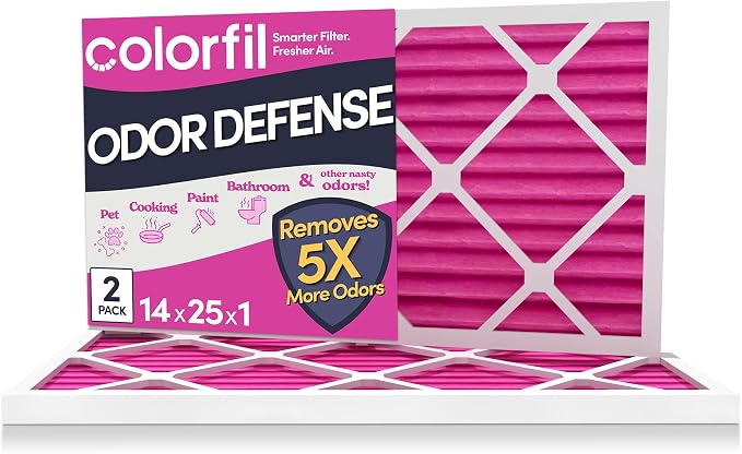 14x25x1 Air Filter (2-Pack) | Made in the USA | Color Changing | Remove Cat and Dog Odor | MERV 8 for Pet Hair Dander and Dust | 13.5"x24.5"x0.75" Exact Size