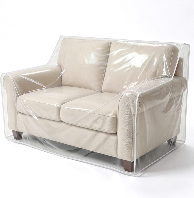 TAOCOCO Plastic Couch Covers 68" W Heavy Duty Clear 2 Seat Sofa Covers, Thick Vinyl Loveseat Couch Cover for Dog & Cat, Waterproof & Dustproof Sofa Furniture Protector for Storage and Moving