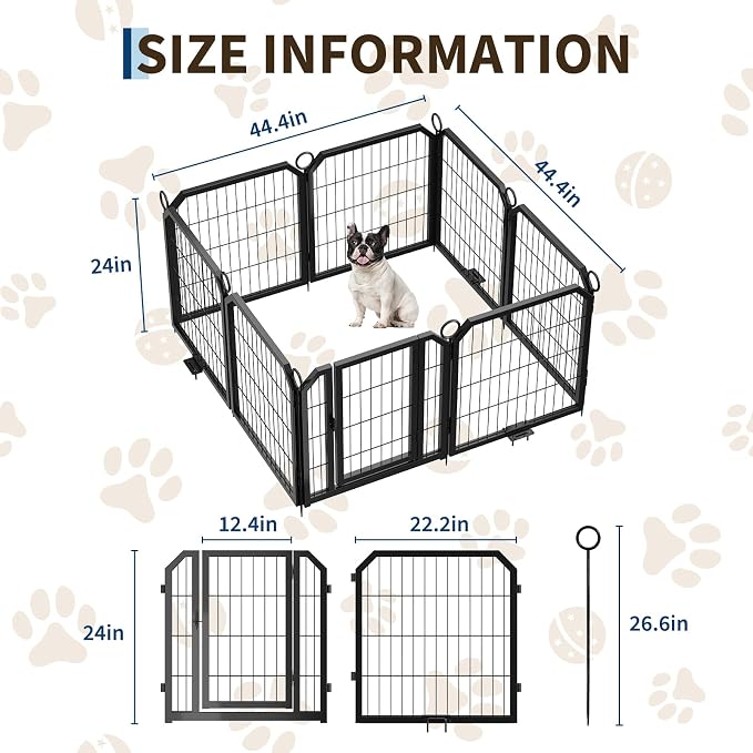Small Dog Playpen Indoor 24 Inch 8 Panels Pet Pen with Door & Stakes Portable Exercise Puppy Playpens Metal Dogs Fence Outdoor for Yard RV Camping Training Trips Foldable Expandable