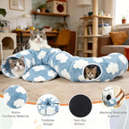 Cat Tunnel Bed with Toys – Large Collapsible Play Tube (Blue) | Soft Tube for Indoor Kittens & Adult Cats – Perfect for Hide & Seek, Pouncing, and Cozy Napping, Space-Saving & Foldable