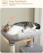 MUTTROS 56.3" Cat Tree with Metal Hammock, 2-Door Condo, 6 Tiers, Gray | 6-tier shelves, Metal plush hammock, 2-door condo house, Sisal posts, Large top perch, For adult cats