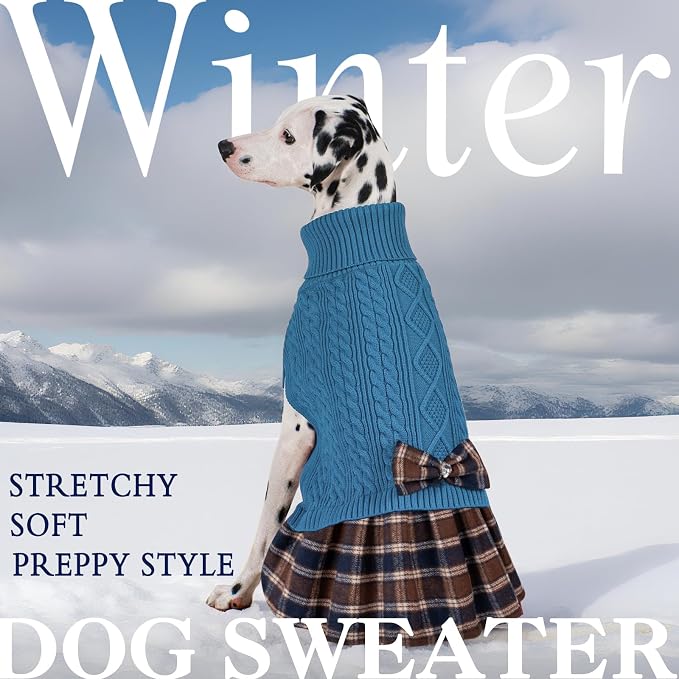 KYEESE Dog Sweater Dress Turtleneck Thick Knit Pullover for Cold Weather | Stretchy Fit, Lightweight & Warm, Cozy Knit Comfort, Cute Bow Accent, Gentle on Sensitive Skin, Comfortable Daily Wear