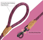 Mile High Life Dog Leash with Genuine Leather Connection, 6 FT/5 FT/4 FT | Rope Leash, Heavy Duty 360° Swivel Metal Clasp, for Small Medium & Large Dogs (Rose Red, 48 Inch)
