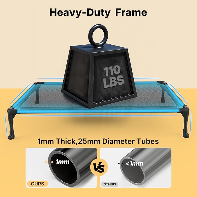 Veehoo Outdoor Elevated Dog Bed Large Sized Dogs, Cooling Raised Dog Cots | Off-ground training platform, portable camping hammock, breathable mesh, easy to clean, no-tool setup, 45"x33", Black Silver