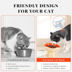 S&Q's CERAMICS Raised Slow Feeder Cat Bowl, Ceramic Glass Elevated Pet Food Bowl Small Dogs Slow Feeder, Flower Shaped Cute Dish for Dry and Wet Food (Orange, 5.8")