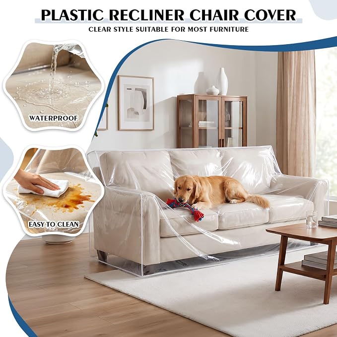 TAOCOCO Plastic Couch Cover 96" W Heavy Duty Clear 3 Seat Sofa Covers, Thick Vinyl Plastic Cover for Protection Against Cat & Dog Clawing, Waterproof & Dustproof Sofa Protector for Storage and Moving