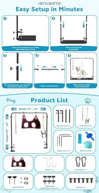 Metacrafts Dog Grooming Arm with Hammock & 2 Nooses, Clamp for Table: 42'' Height, 27''–39'' Width Portable Pet Grooming Kit for Nail Trimming, Cats & Dogs (Table not Included)