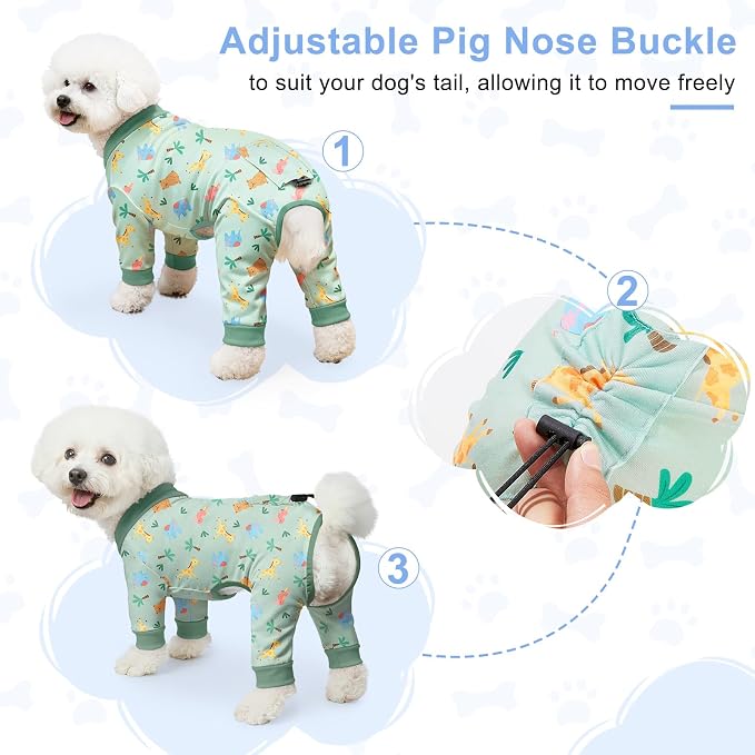 Bienbee Dog Pajamas, 4 Pack Adjustable Onesies for Small to Large Dogs XS | Dog Shedding Suit with Soft Fabric, Breathable & Stretchy, and Adjustable Back Length for Sleeping Lounging and Daily Use