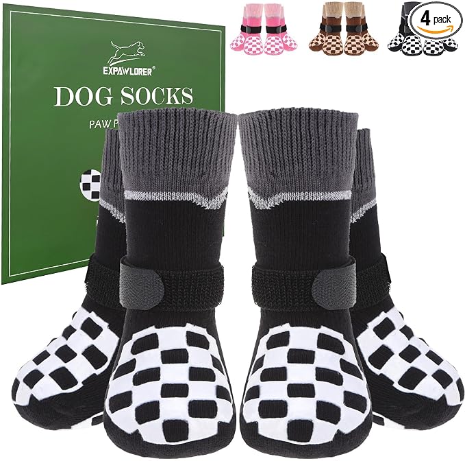 EXPAWLORER Dog Socks to Prevent Licking Paws with Grippers for Hot Pavement | For Hardwood Floors Anti Slip, Reflective Dog Boots & Paw Protectors Shoes Booties with for Senior Small Medium Large Dogs XS