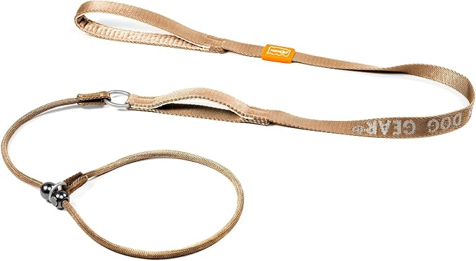 HowGo Slip Lead Dog Leash, 2 Spring-Loaded Slide Stopper (Brown 5.0FT) | Double Paddle Handles Heavy-Duty Training Lead Collar,Lightweight Aluminum Nylon,No-Pull Walking,All Breeds, Dog Trainer