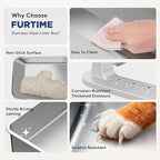 FURTIME 2 Pack Stainless Steel Cat Litter Box with Lid, Metal Kitty Litter Box for Small Cats, Kitten Litter Boxs with Non-Sticky, Anti-Leakage, Easy to Clean, 17"x13"x8.4" (Small)