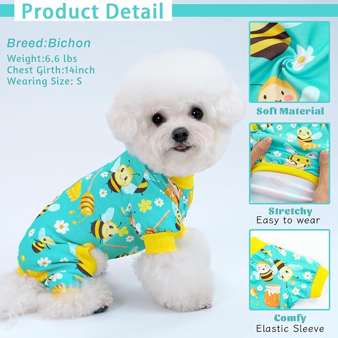 XPUDAC 4 Pieces Dog Pajamas for Small Dogs Boy Girl Soft Stretchy Pjs Onesies Puppy Clothes for Dog Cat Pet Outfits, XS
