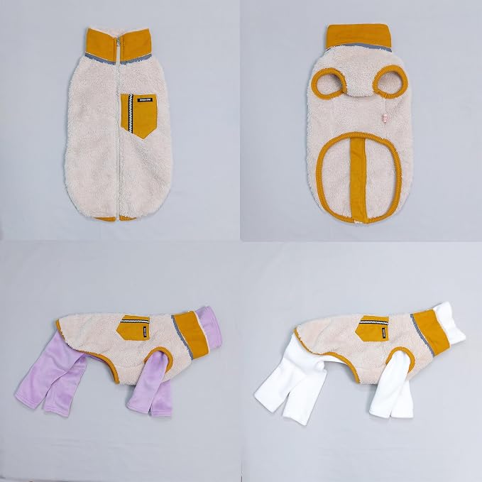 D Doggy Star Italian Greyhound Warm Fleece Zip-up Sweater Jacket Outfit Clothes Whippet for Dog Coat (2XL,Zipup Mustard)