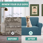 YEMYHOM Couch Cover Latest Jacquard Design High Stretch Sofa Covers for 2 Cushion Couch, Pet Dog Cat Proof Loveseat Slipcover Non Slip Magic Elastic Furniture Protector (Medium, Teal)