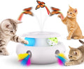 3-in-1 Interactive Cat Toy for Indoor Cats, White | Rechargeable Automatic, Fluttering Butterfly, Moving Feather, Smart Sensor 6 Holes Whack-A-Mole, Track Balls