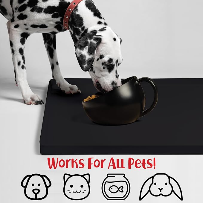 DogBuddy Dog Food Mat – Waterproof Dog Bowl Mat for Food and Water, Silicone Pet Feeding Mats for Floors, Non-Slip Placemat with High Edges for Dogs Bowls, Puppy Essentials (XXL: 32"x24", Black)
