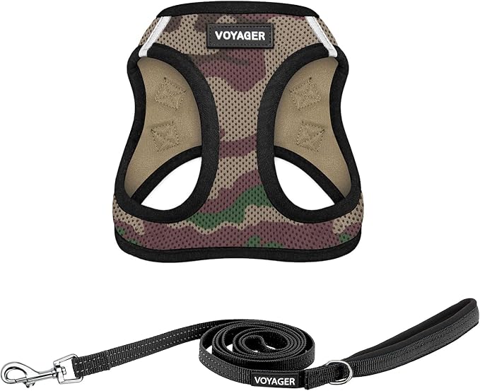 Best Pet Supplies Voyager Step-in Air All Weather Mesh Harness and Reflective Dog 5ft Leash Combo with Neoprene Handle, for Small, Medium and Large Breed Puppies - Army Base, Large