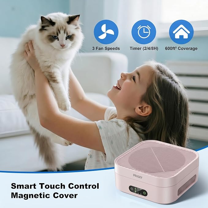 Air Purifiers for Home, 2 Filter, Plug-in, Quiet H13 True HEPA Purifier Car | Portable, Travel/RV/Desk/Bedroom/Office, 600 Ft², Captures Smoke/Odor/Pet Dander, Timer, USB Powered - Pink