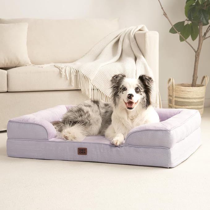EHEYCIGA Orthopedic Dog Beds Large Sized Dog, Waterproof Washable Pet Bed | Non-Slip Bottom and Egg-Crate Memory Foam XL Dog Couch Bed with Washable Removable Cover, Lilac
