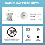 Necoichi Ceramic Raised Cat Food Bowl, Whisker-Friendly (Fuji, Large Flat)
