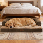 Orthopedic Washable Dog Bed for Medium Dogs, 35x22in, Brown | Orthopedic Foam Relieves Joint Pressure, Bolsters Supports Head And Neck, Washable Cover, Non-Slip Bottom