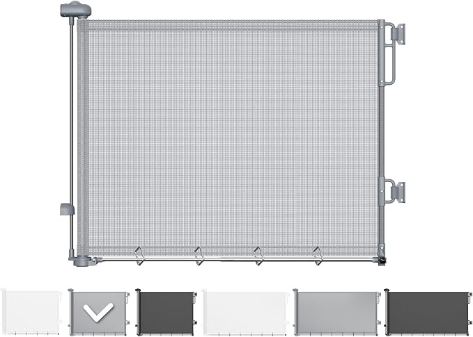 Cumbor 27-40" Retractable Baby Gates for Stairs & Doorways, Indoor Outdoor | Hardware Mounted Mesh Dog & Pet Gate, Easy Walk Through, One-Hand Operation, Anti-Crawl Adjustable Safety Gate for Dog, Grey