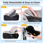 Dog Car Seat for Large Dogs up to 55lbs or 2 Small Dogs with 4" Memory Foam, Back Seat Medium Pet Booster Seat with Triple Safety Belts, Adjustable Leashes, Detachable/Washable (Black/Gray, Large)