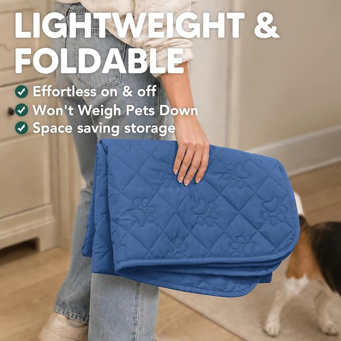 PAWFINITY Waterproof Couch Covers for Dogs, Pet Blanket for Sofa Washable | Paw Print Quilted, Hair Resistant, Anti Cat Scratch, Washable Furniture Protector for 3 Seat Sofa and Bed, 30x90 Inch, Blue