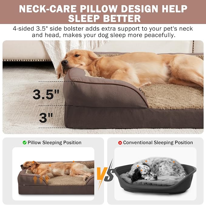 INVENHO Orthopedic Medium Dog Dogs, Egg-Crate Foam Dog Couch with Washable Removable Cover, Waterproof Lining and Nonskid Bottom