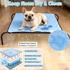 SZEE Elevated Dog Bed, Cooling Dog Cot Bed, Support Up to 65 LBS for Small Breeds, with Durable Steel Frame, Reversible Ice Silk Mat & Sturdy Teslin Mesh, Outdoor & Indoor All-Season Use - S