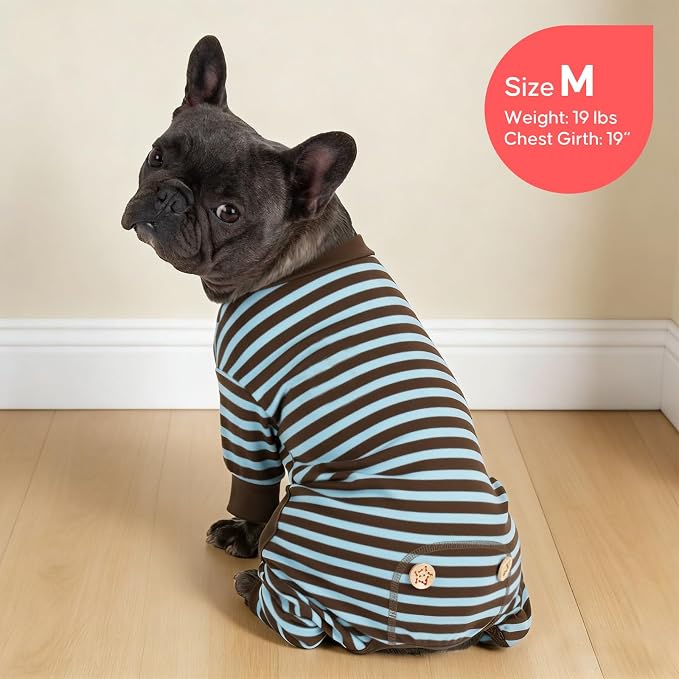 KYEESE Dog Pajamas, Warm Pets Sleepwear Pets Jumpsuit, Soft Pet Clothes Pet Onesie with 4 Legs, Lightweight Dogs PJS Dog Pajamas for Small Dogs, Blue Striped, L