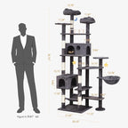 Meecal 79in Giant Cat Tree for Heavy Duty Big Cats, Large Cat Trees with Scratching Post, Cat Tree Tower with Cat Condos, Hammock & Plush Perch for Maine Coon, Smoky Gray
