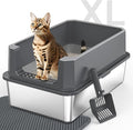 Stainless Steel Litter Box, Extra Large Litter Boxes for Big Cats, XLarge Metal Cat Litter Box with Lid, Anti-Urine Leakage XL Box with High Sides, Easy Clean, Non-Sticky, Scoop Included