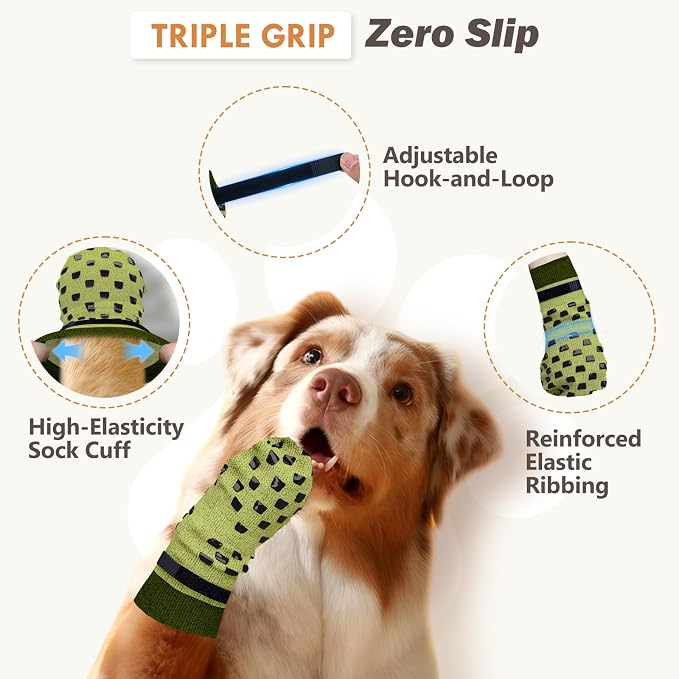 Anti Slip Dog Socks to Prevent Licking Paws, Dog Shoes for Hot/Cold Pavement, Dog Boots on Hardwood Floors, Traction Control Dog Booties & Paw Protectors for Small Medium Large Senior Dogs