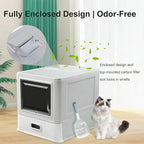 Marchul Enclosed Stainless Steel Cat Litter Box with Lid & Drawer Design for Indoor All Lifestyles Cats, Metal Covered Cat Litter Box, Baffles for Anti-Leakag, with Litter Scoop & Litter Mat