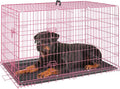 FDW Dog Crate for Large Dogs 42 Inch Folding Metal WirePet Cage Double Door W/Divider Panel Indoor Outdoor Kennel Leak-Proof Plastic Tray,Pink