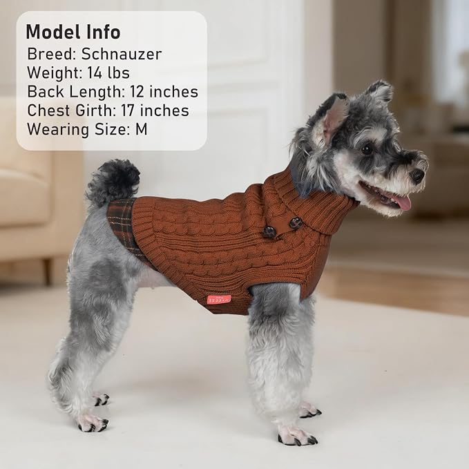 KYEESE Dog Sweater Turtleneck Thick Knit Pullover for Cold Weather | Stretchy Fit, Lightweight & Warm, Cozy Knit Comfort, Classic Plaid Design, Gentle on Sensitive Skin, Comfortable Daily Wear