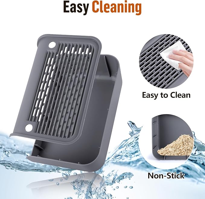 Cat Step for Litter Box, Litter Box Ramp with Filter Function, Dark Grey | Cat Litter Box Step for Kitten & Elderly Cats, Washable Double Layer Litter Catcher, Non-Slip Litter Catcher, Easy to Clean