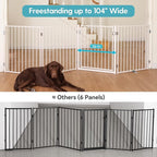 No Pawblems Full Metal Freestanding Dog Gate with Door, 30" Tall | Foldable Pet & Dog Fence for Stairs/Deck/Doorways, Indoor/Outdoor, Freestanding & Wall Mount, 104" Wide, 4 Panels, White