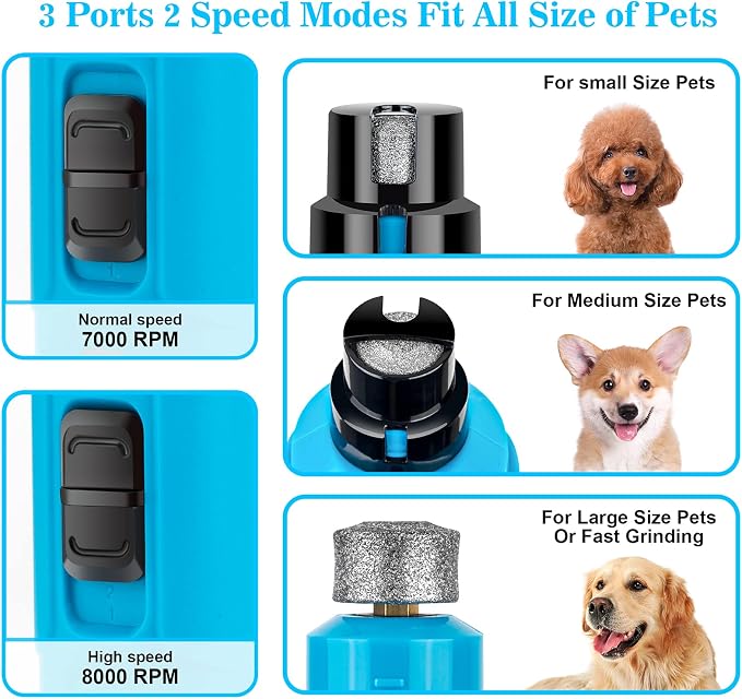 BOUSNIC Dog Nail Grinder with 2 LED Light - Super Quiet Pet Nail Grinder Powerful 2-Speed Electric Dog Nail Trimmer File Toenail Grinder for Puppy Small Medium Large Breed Dogs & Cats (Blue)