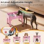 URPOWER Mess Proof Elevated Dog Bowls for Small Dogs with Splash Guard | 4 Height Adjustable Raised Stand with 2 Stainless Steel Food Bowls & Licking Plate for Small, Medium & Large Dogs