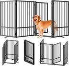 SNUOWU Full Metal Freestanding Dog Gate with Door, 36''Height Foldable Pet Dog Fence for Indoor & Outdoor, 4 Panels Extra Wide Free Standing TallDog Gates for Doorways,House,Stairs,Porch,Deck,Yard