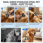 Pet Dematting Comb, 9+17 Tooth Rake with 2 Finger Toothbrushes | 9+17 tooth comb | 2 finger toothbrushes | 2 storage cases | dogs and cats
